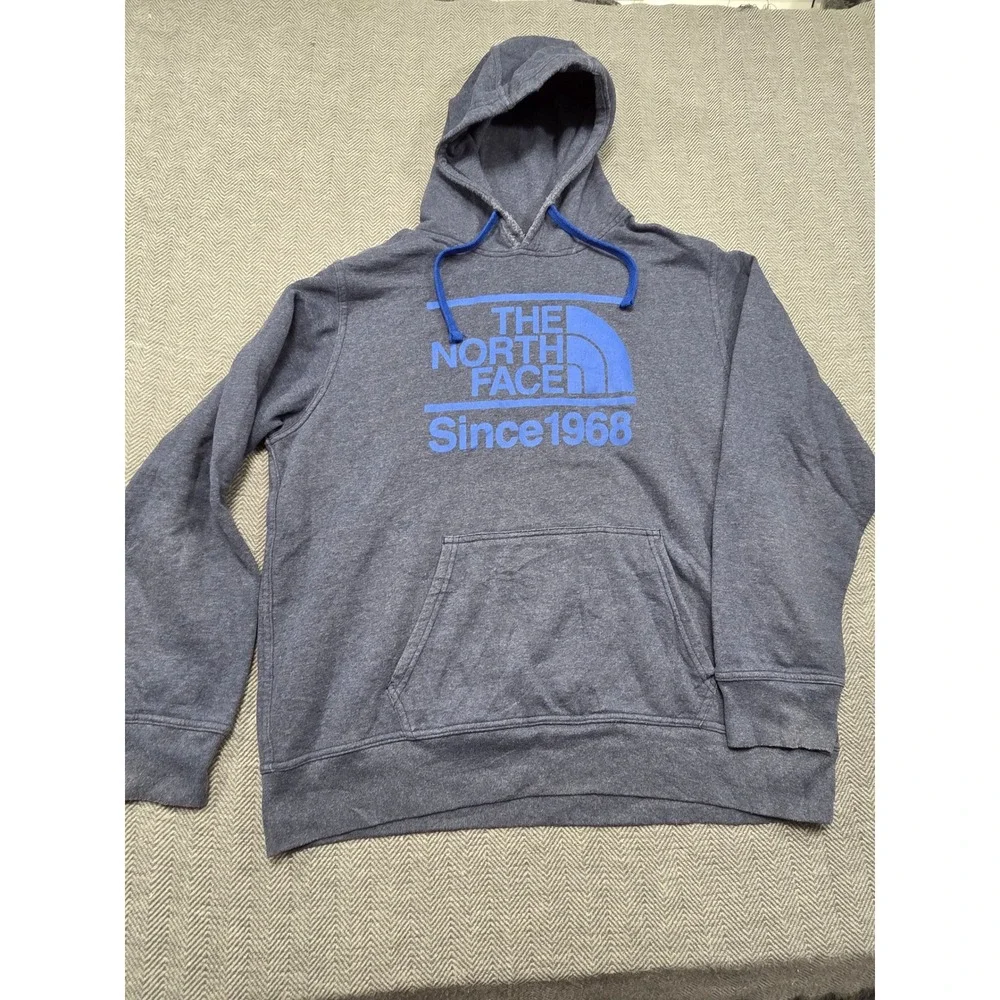 The North Face Mens XL Heather Navy Blue Graphic Logo Pullover Hoodie Since 1968
